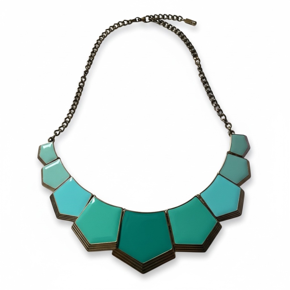 Y2K Boho Green & Blue Statement Necklace Gold Chain Adjustable Geometric